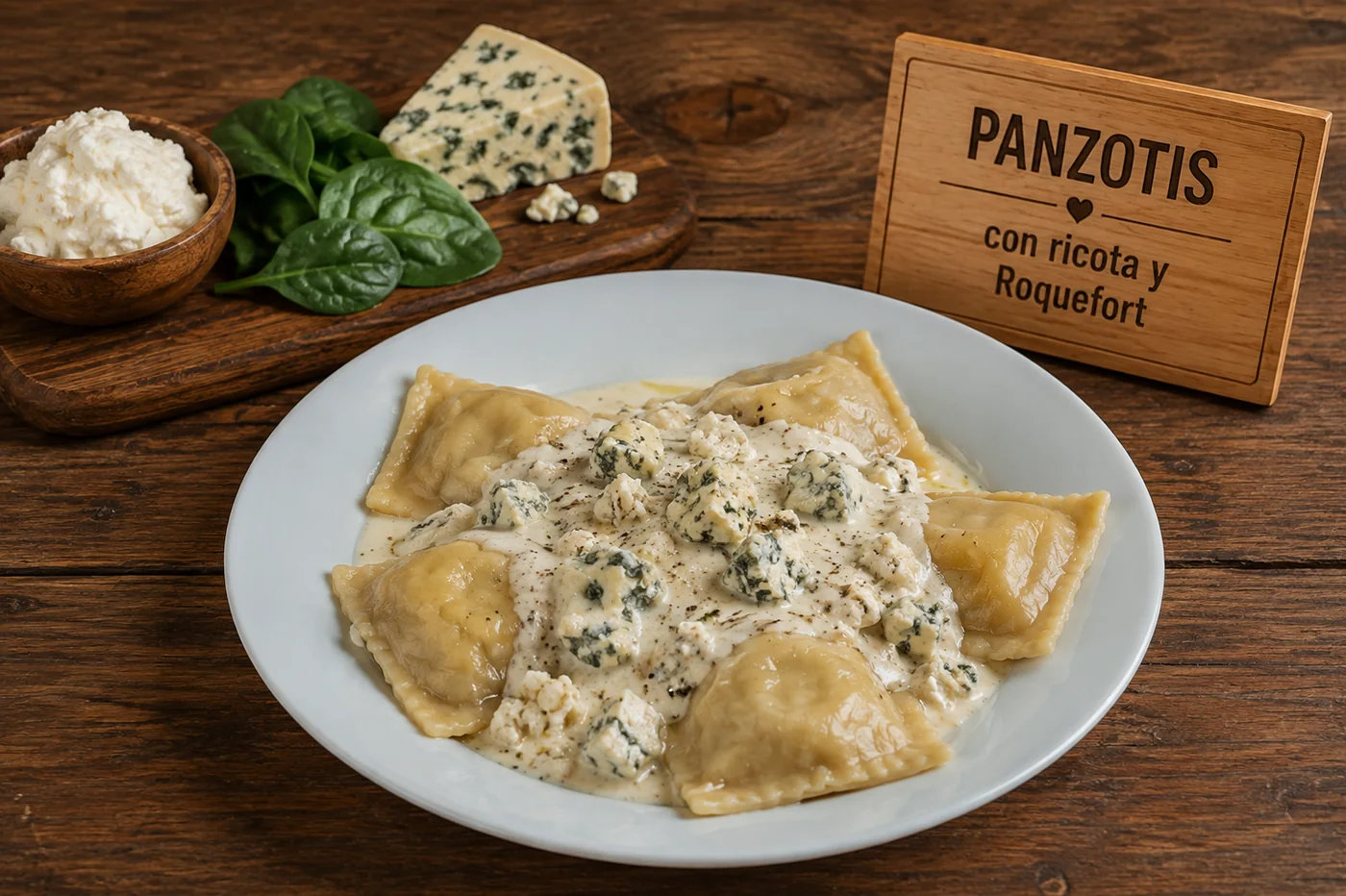 Panzotis con ricota y Roquefort